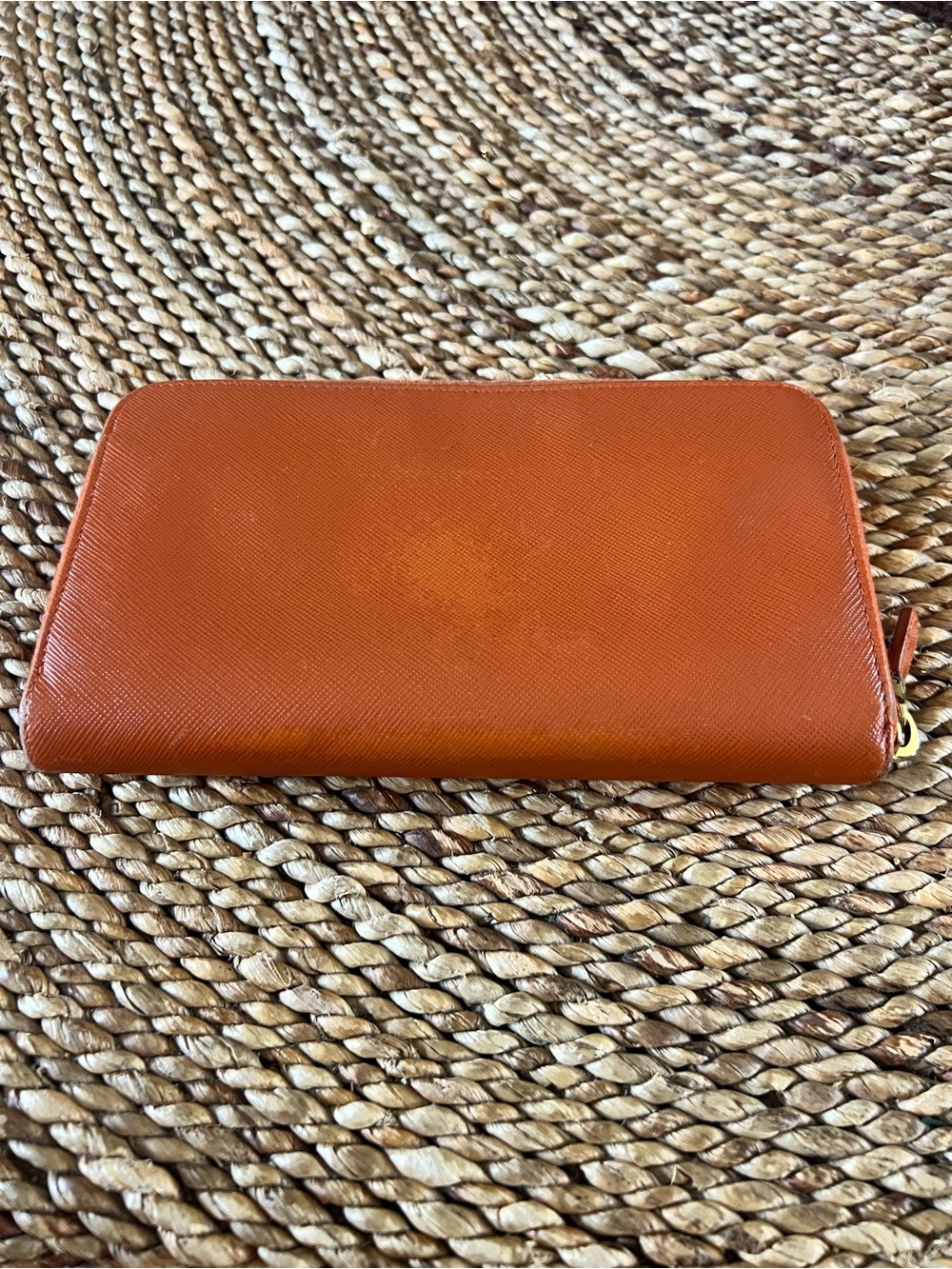 PRADA Orange Saffiano Leather Zip Around Continental Wallet - Picture 2 of 15